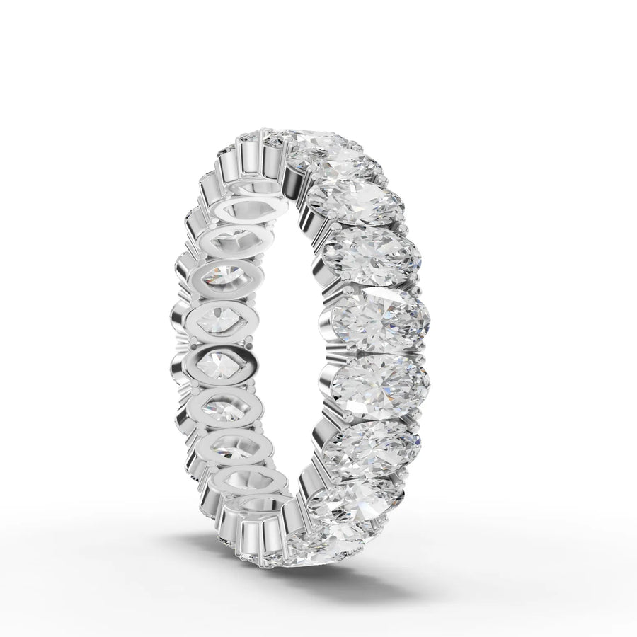 Oval cut lab-grown eternity band white gold close-up