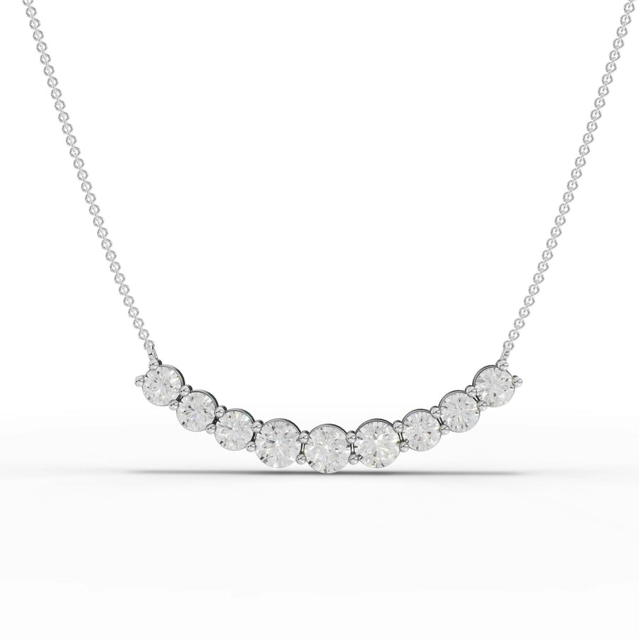 5.82 CT round lab grown diamond arc pendant in 18K gold with graduated station design on a fine chain