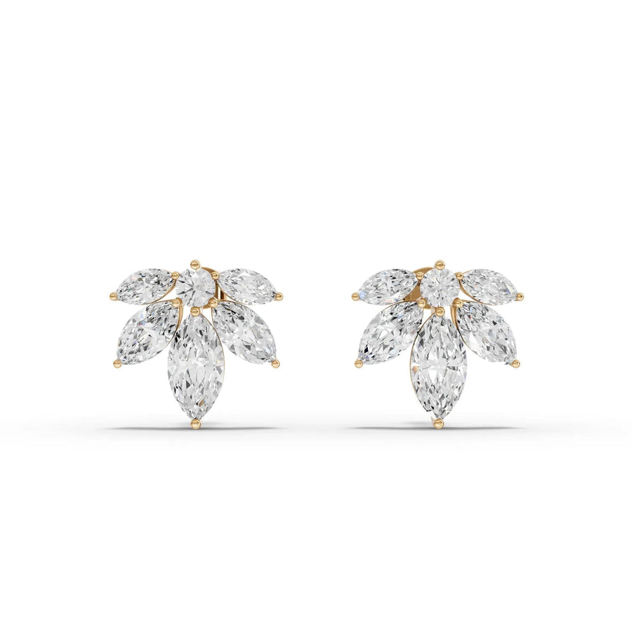 Yellow gold marquise floral earrings