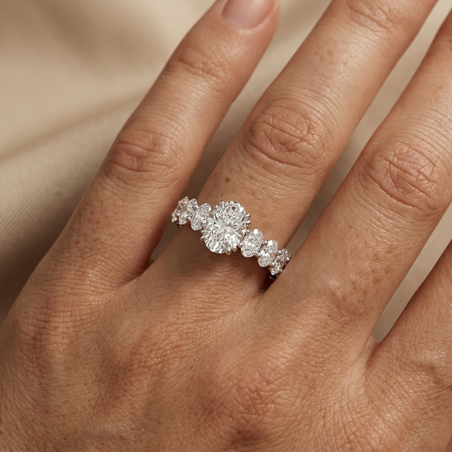 5.49 Ct Oval Solitaire With Side Stone Ring 1.50 Ct Center
