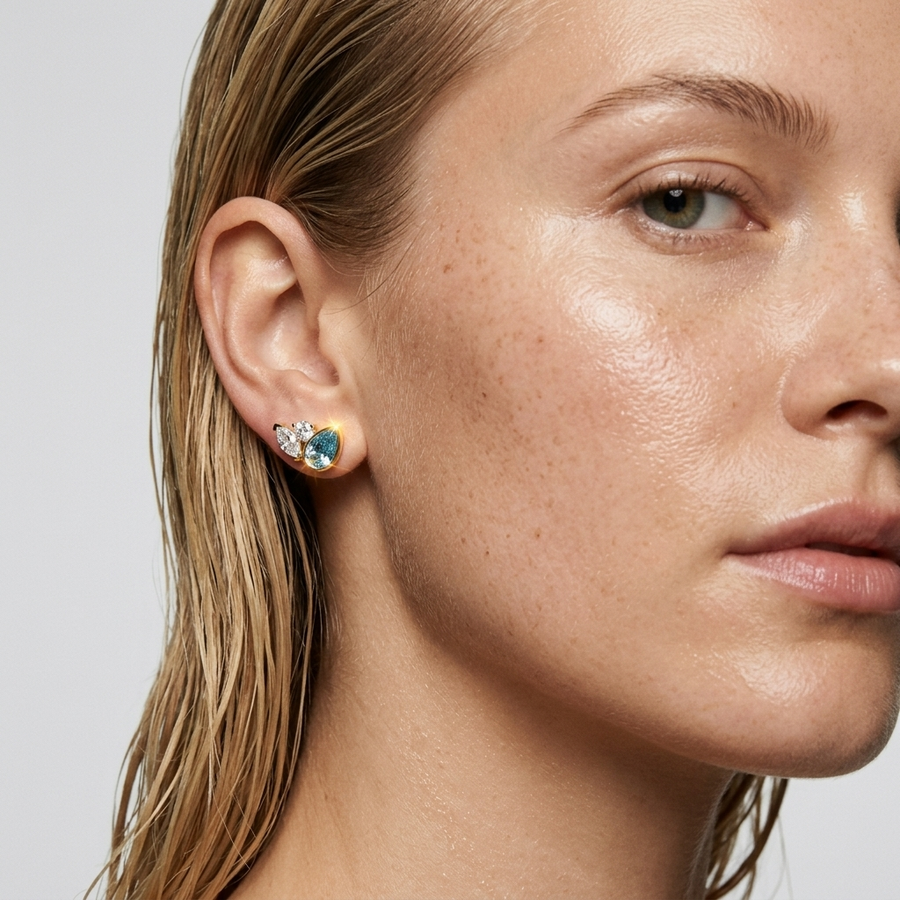5.64 Ct Aquamarine Pear & Marquise Stud Earrings