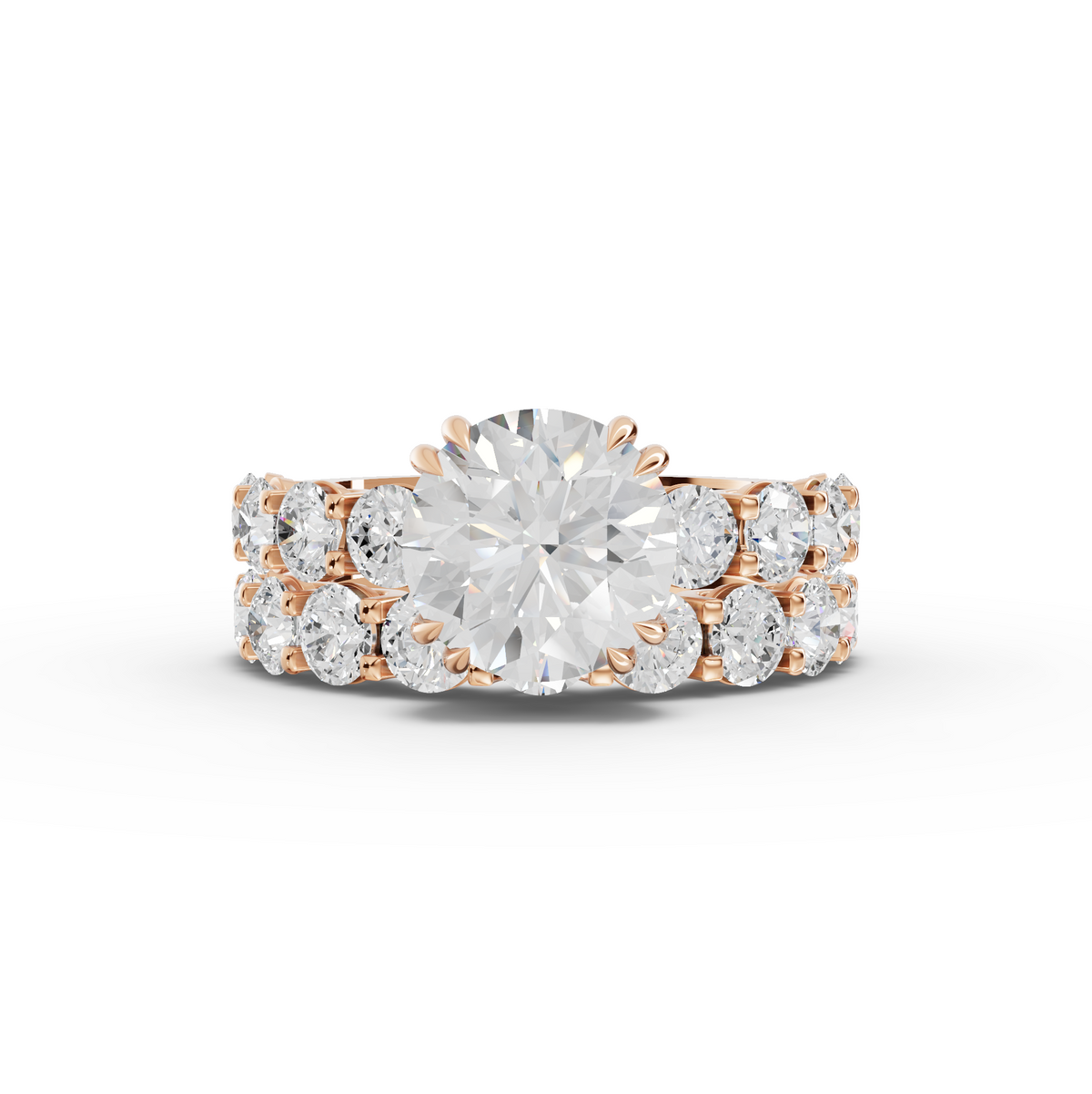 6.30 CT Round Lab Grown Diamond Half Eternity Ring with Hidden Halo 3.00 CT Center, view 7