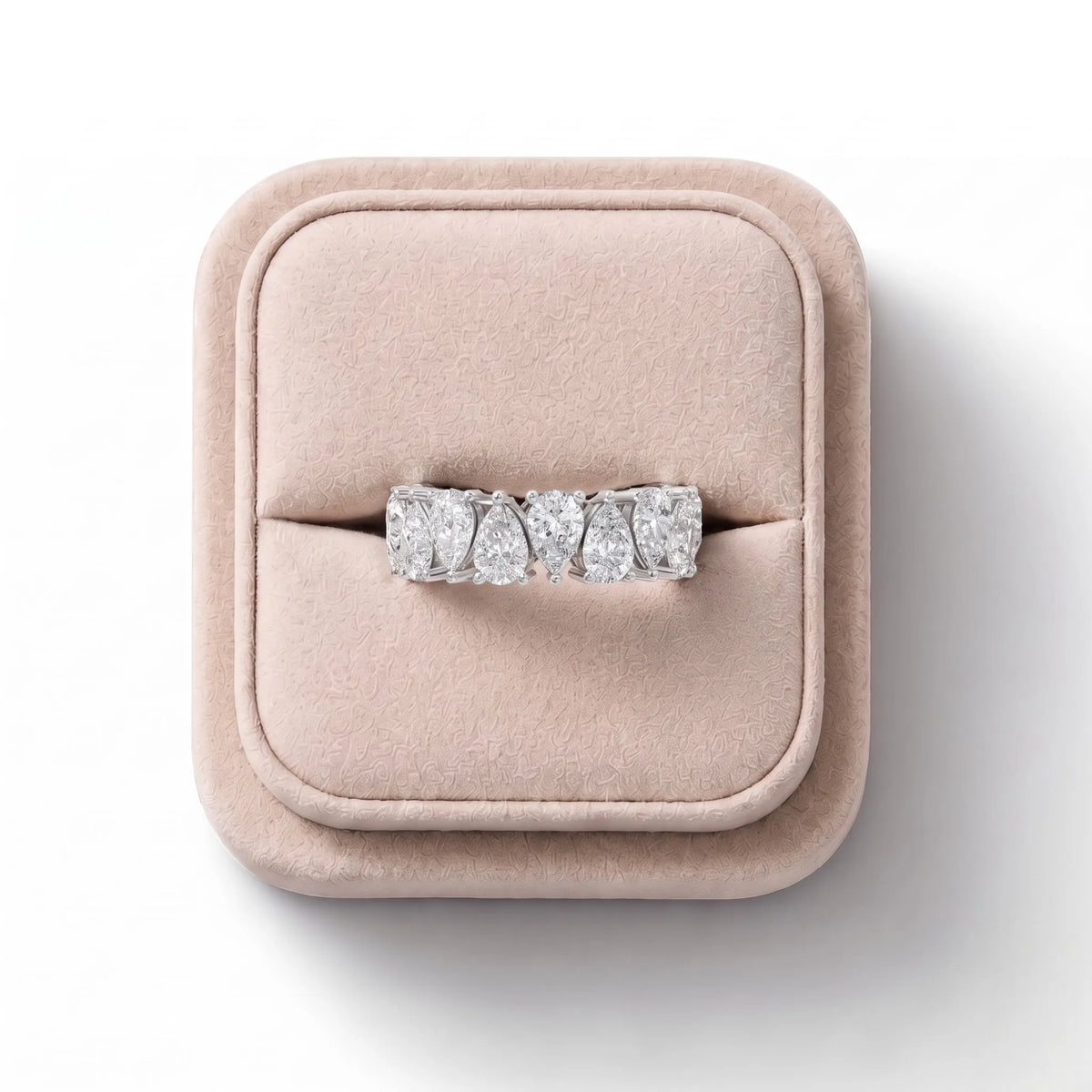6.39 CT Pear Lab Grown Diamond Full Eternity Band Ring, on a white background