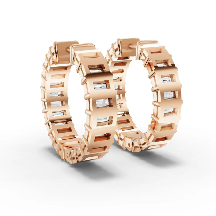 Emerald lab-grown hoop earrings rose gold close-up