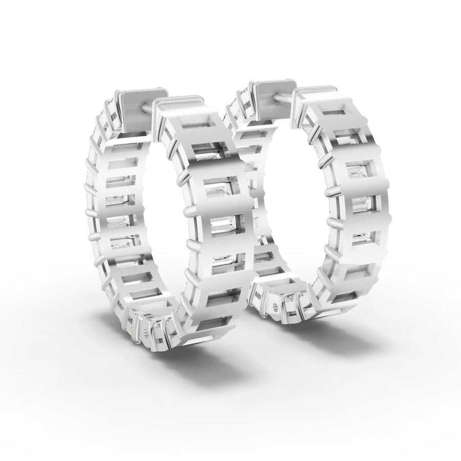 Emerald lab-grown hoop earrings white gold close-up