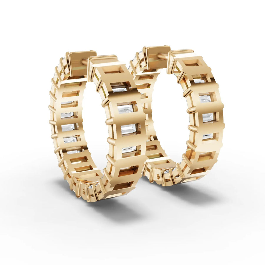 Emerald lab-grown hoop earrings yellow gold close-up