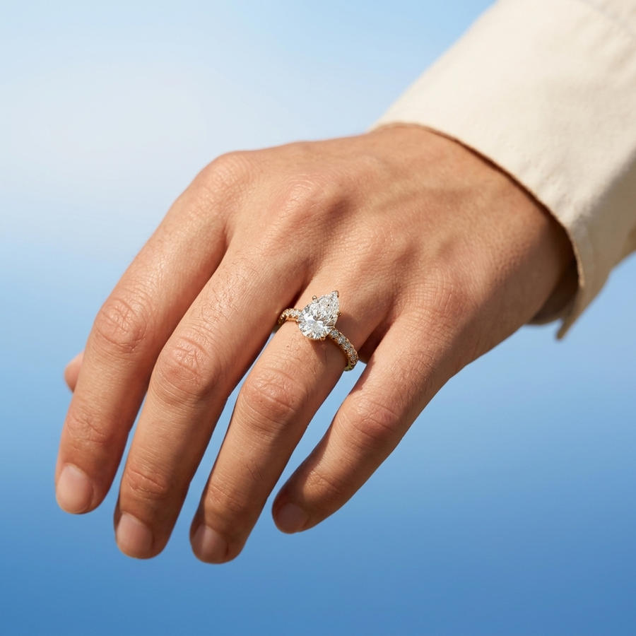 2.42 Ct Pear Solitaire With Side Diamod Band Ring