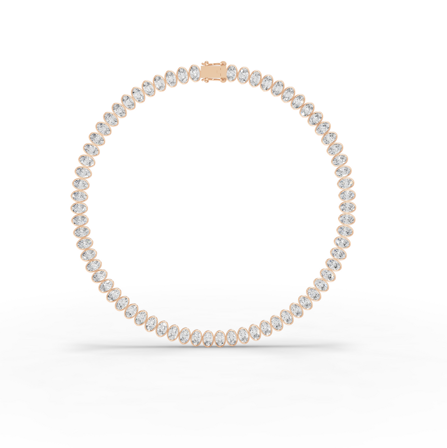68.00 CT Oval Bezel Lab Grown Diamond Tennis Necklace in rose gold