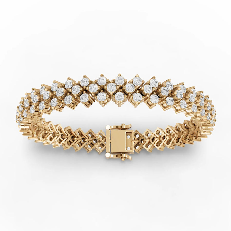 6 CT lab-grown diamond double row bracelet yellow gold front view