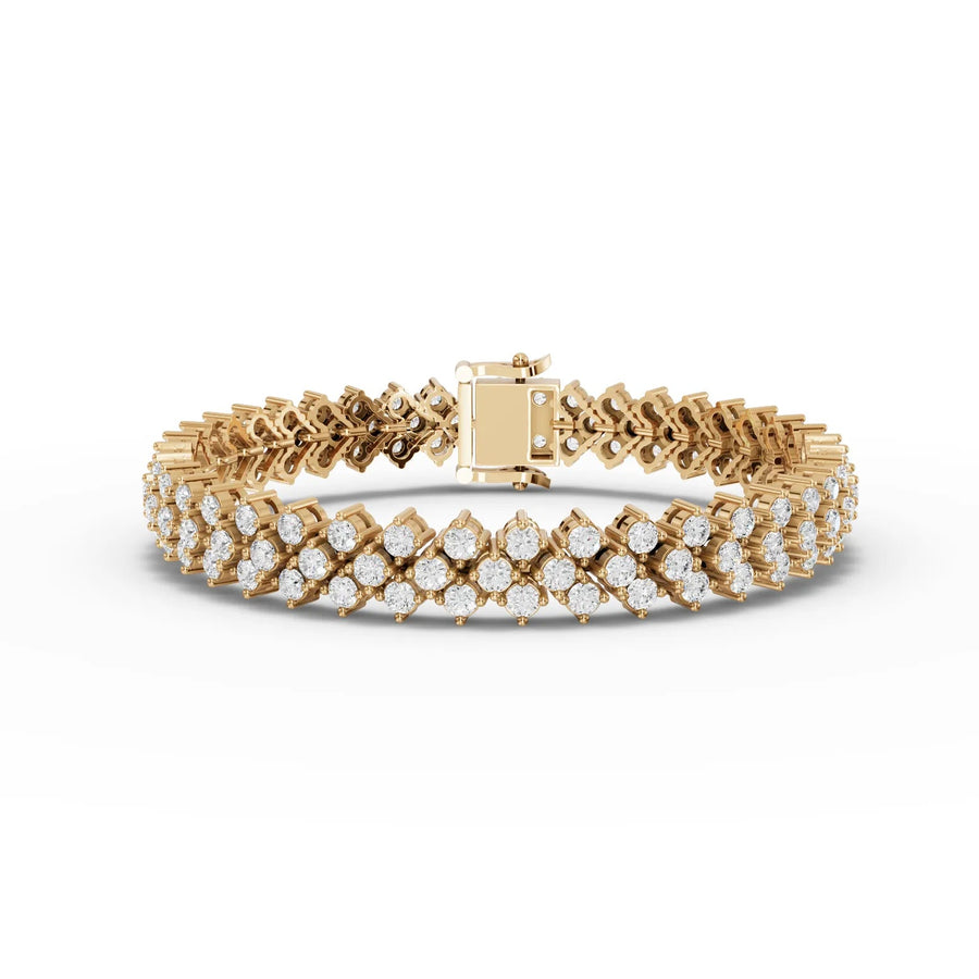 Lab-grown diamond double row bracelet yellow gold close-up