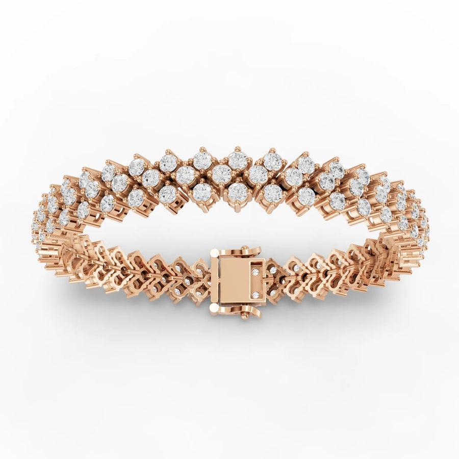6 CT lab-grown diamond double row bracelet rose gold front view