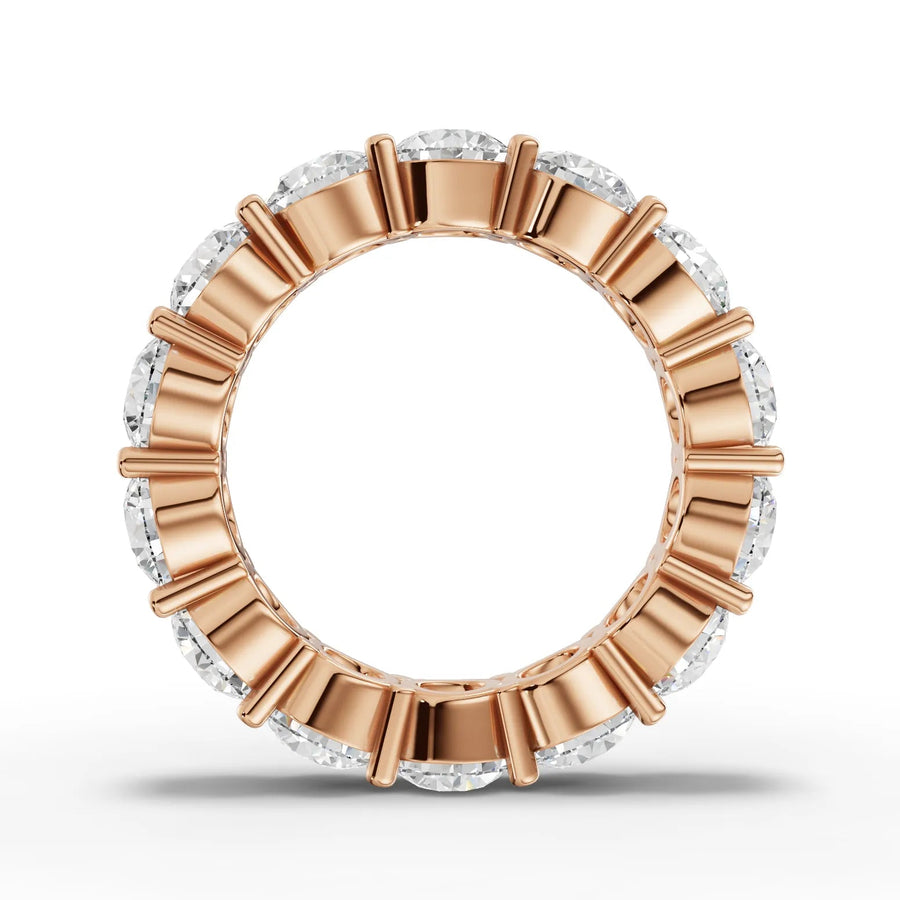 Round cut lab-grown eternity band rose gold close-up