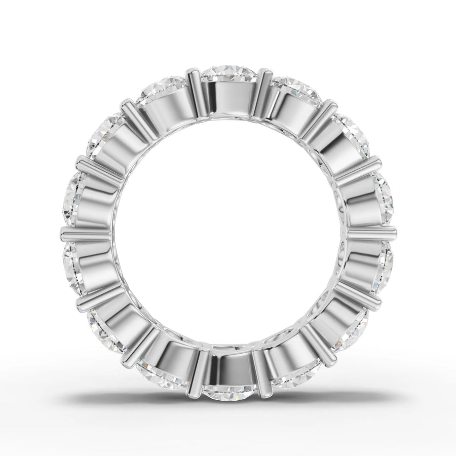 Round cut lab-grown eternity band white gold close-up