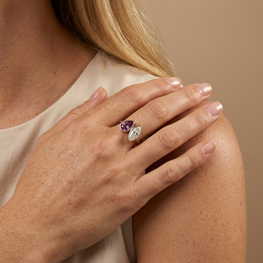2.00 Ct Amethyst & Marquise Lab Diamond Toi et Moi Ring