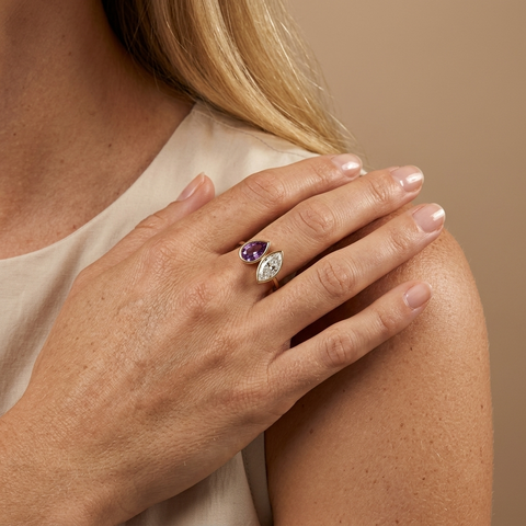 2.00 Ct Amethyst & Marquise Lab Diamond Toi et Moi Ring