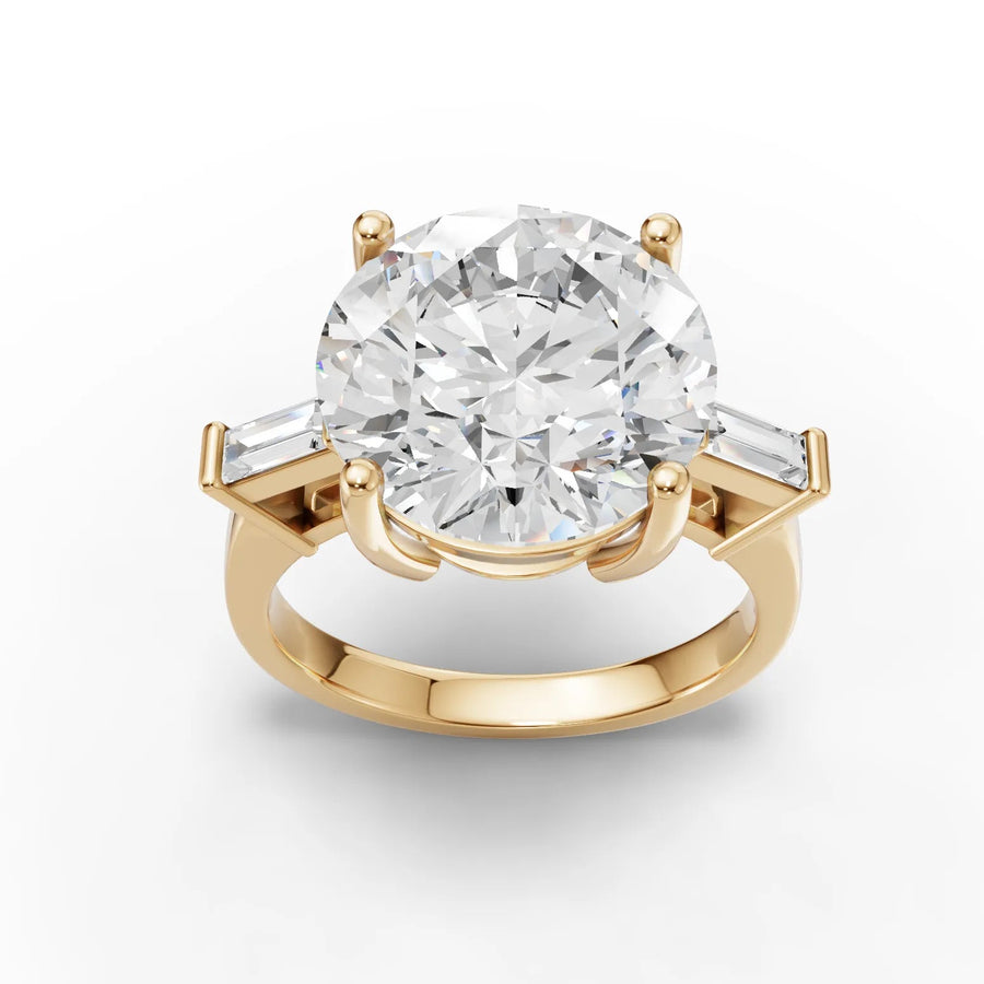 7.34 CT round lab-grown diamond ring yellow gold top view