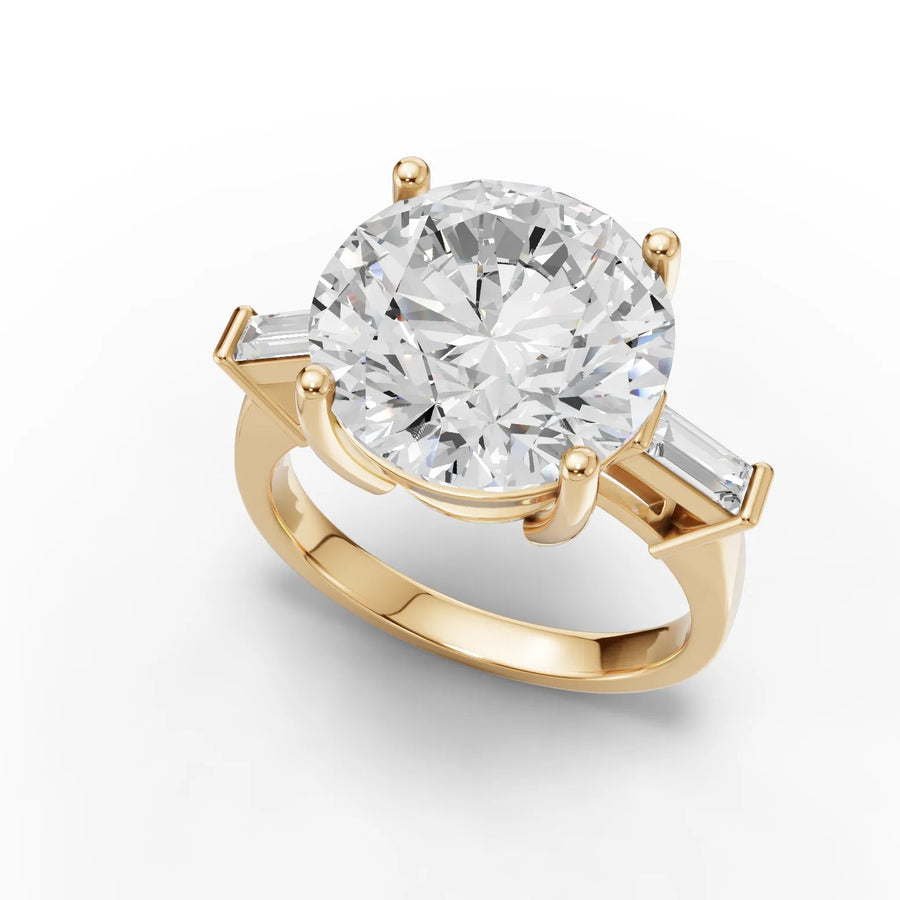 Round baguette engagement ring yellow gold angle