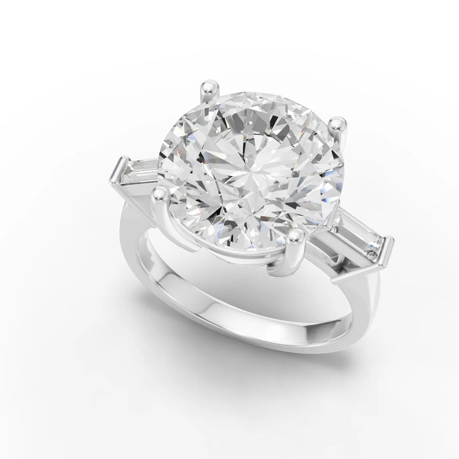 Round baguette engagement ring white gold angle
