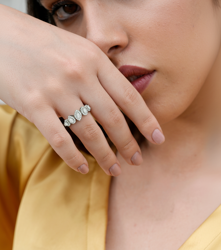 0.91 CT marquise cluster lab-grown diamond ring worn on hand