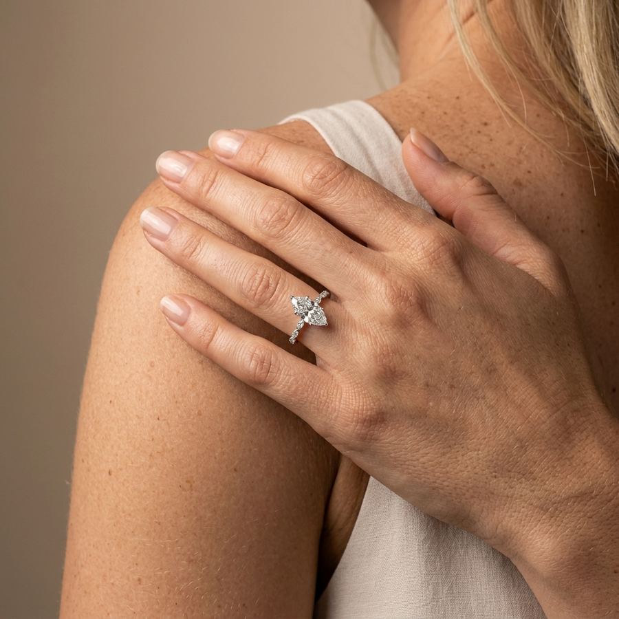 1.82 Ct Marquise Hidden Halo Pavé Ring 1.5 Ct Center