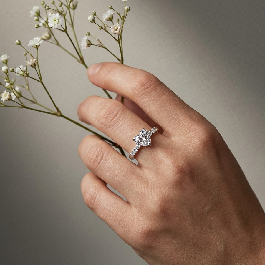 1.24 Ct Heart Pavé Lab Diamond Ring
