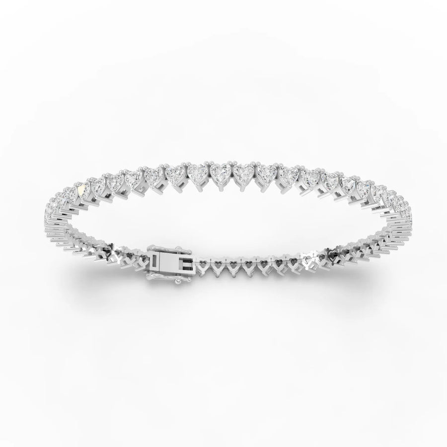 Lab-grown heart tennis bracelet white gold close-up