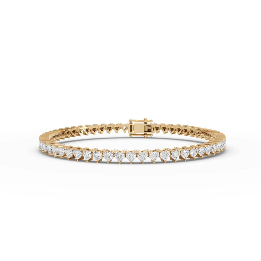 5.45 CT heart lab-grown diamond tennis bracelet yellow gold top