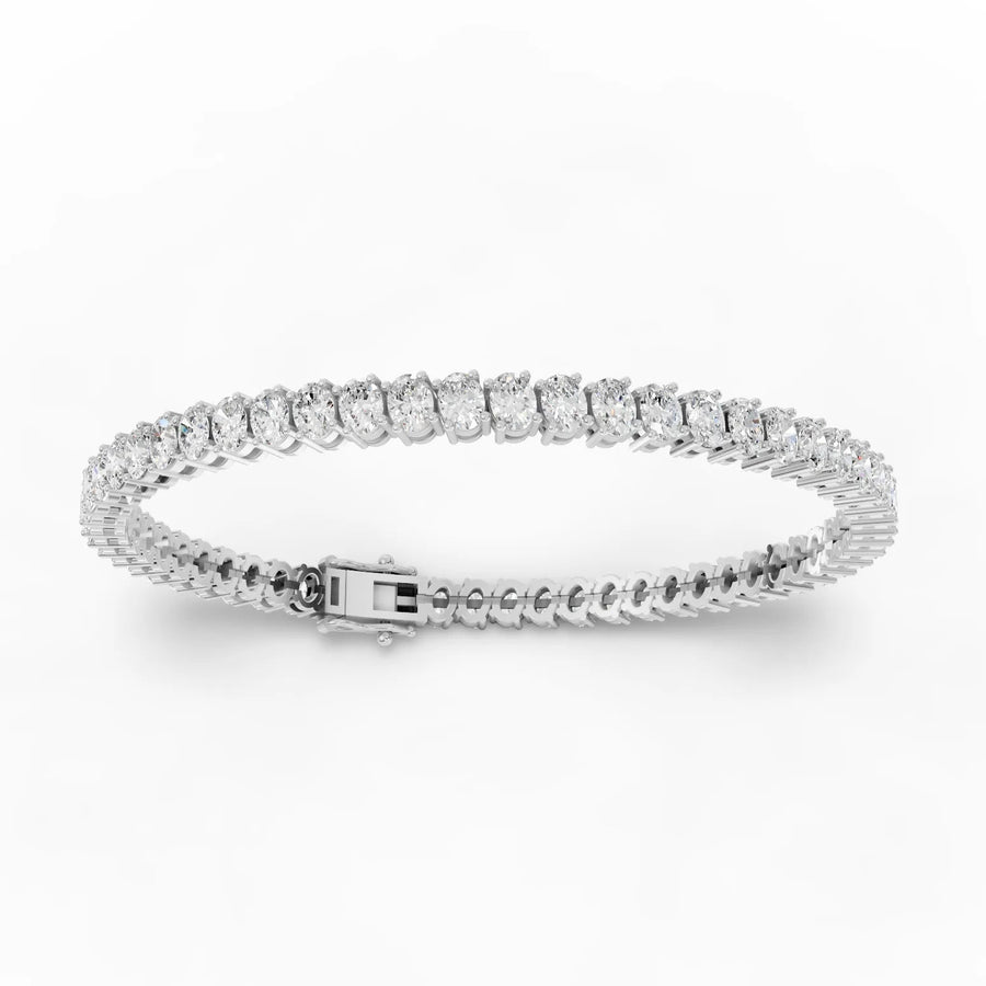 Lab-grown oval tennis bracelet white gold close-up