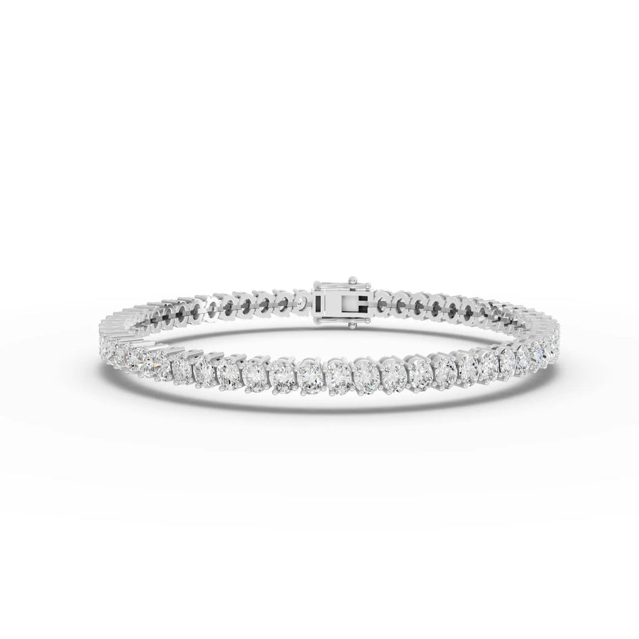 7.74 Ct oval lab-grown diamond tennis bracelet with continuous oval diamonds, flexible links, and secure clasp