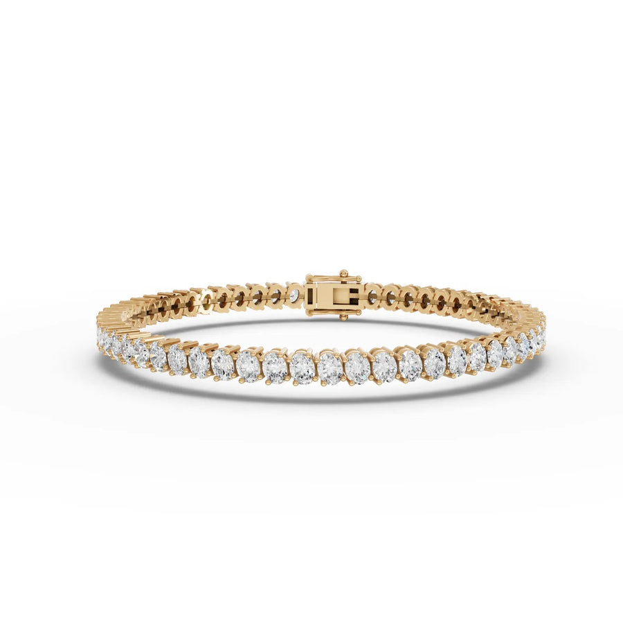 7.74 CT oval lab-grown diamond tennis bracelet yellow gold top