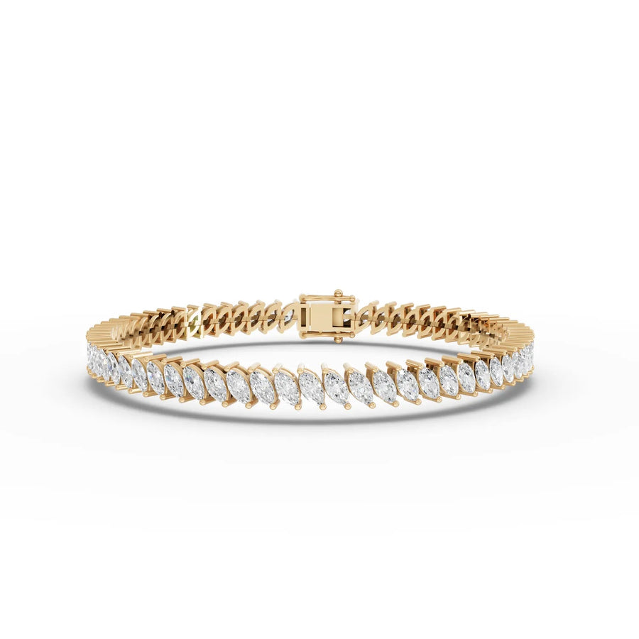 8.82 CT marquise lab-grown diamond tennis bracelet yellow gold top