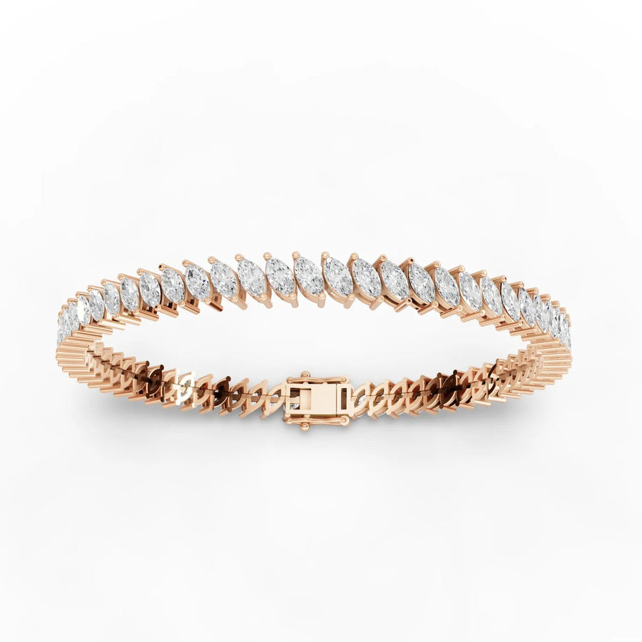 Lab-grown marquise tennis bracelet rose gold close-up