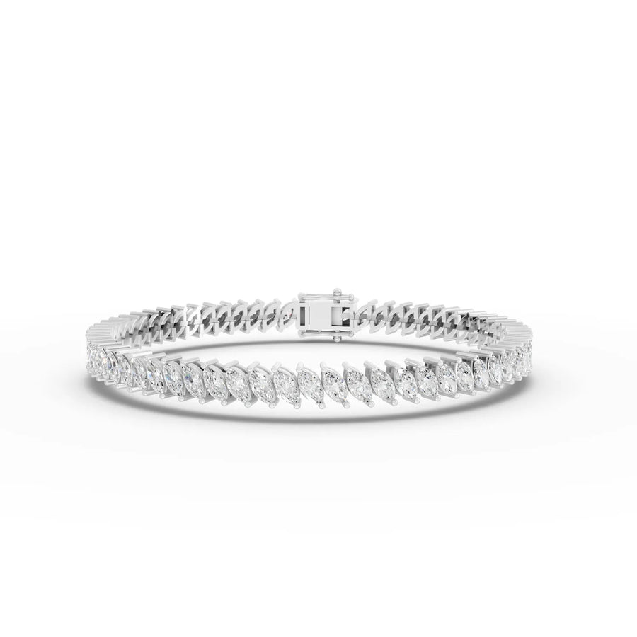 8.82 Ct marquise lab-grown diamond tennis bracelet with continuous marquise stones, flexible links, and secure clasp