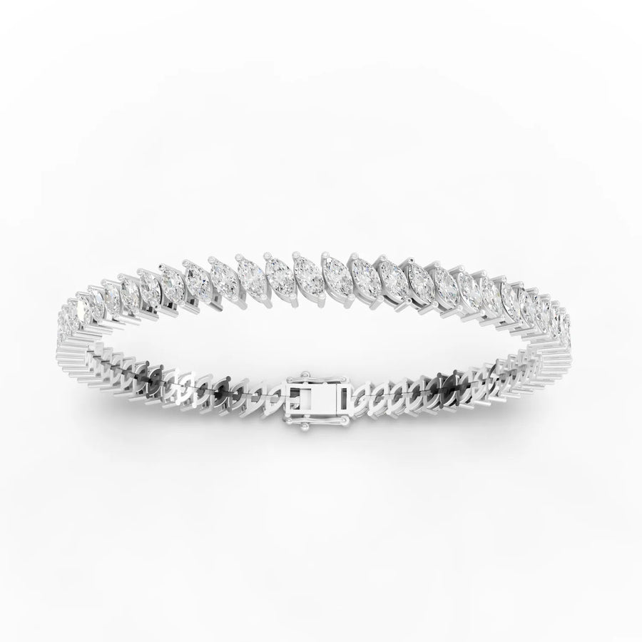Lab-grown marquise tennis bracelet white gold close-up