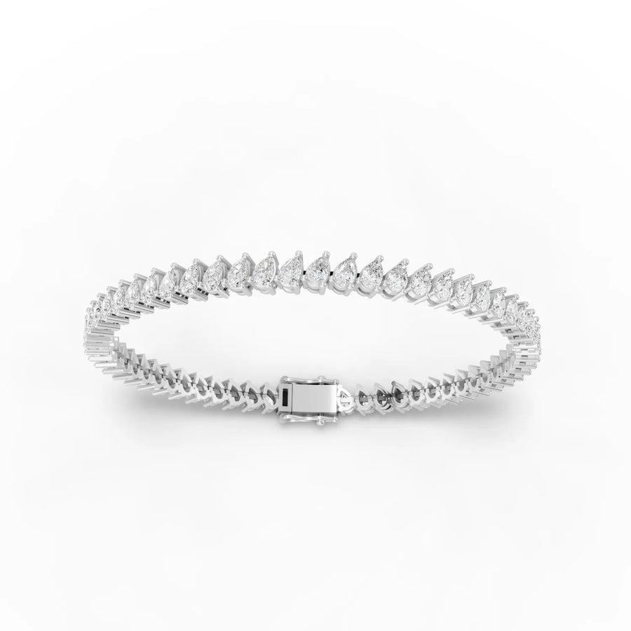 Lab-grown pear tennis bracelet white gold close-up