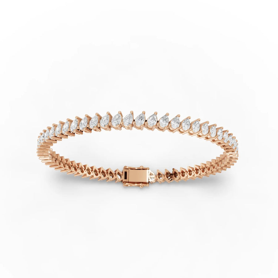 Lab-grown pear tennis bracelet rose gold close-up