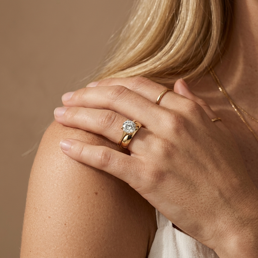 1.50 Ct Round Solitaire With Band Ring 1.5 Ct Center