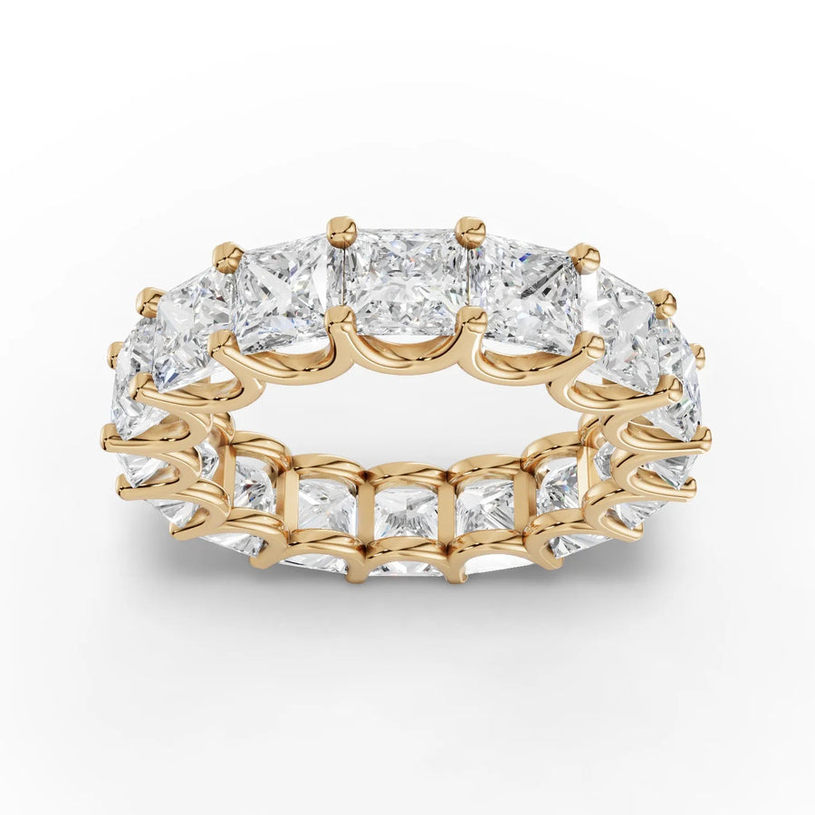 9.14 CT princess lab-grown diamond wedding band yellow gold top view