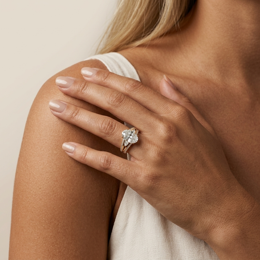 3.75 Ct Oval Hidden Halo Pavé Ring 3.00 Ct Center