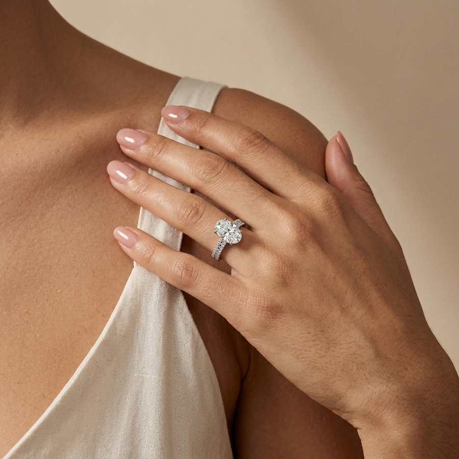 3.21 Ct Oval Solitaire With Pavé Band 3.00 Ct Center