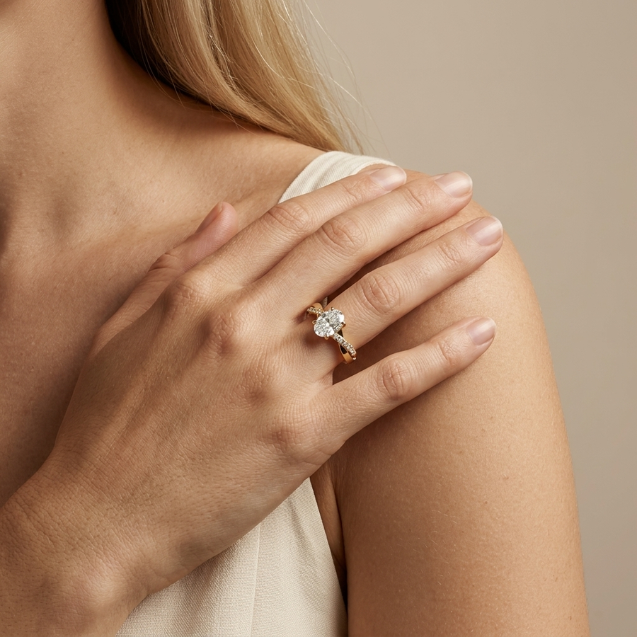 1.20 Ct Oval With Side Pavé Band 1.00 Ct Center