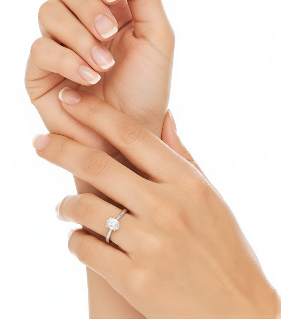 1.25 CT oval lab-grown diamond ring worn on model