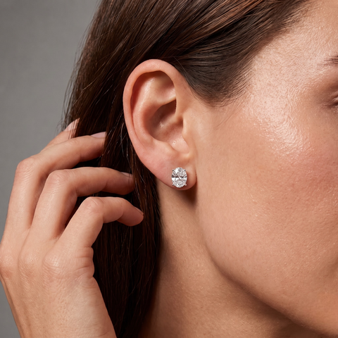1.50 Ct Each Oval Four-Prong Lab Diamond Stud Earrings