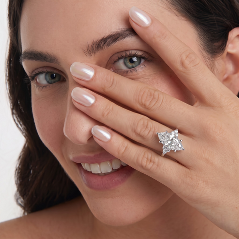 5.31 Ct Marquise Cluster Side Stone Lab Diamond Engagement Ring
