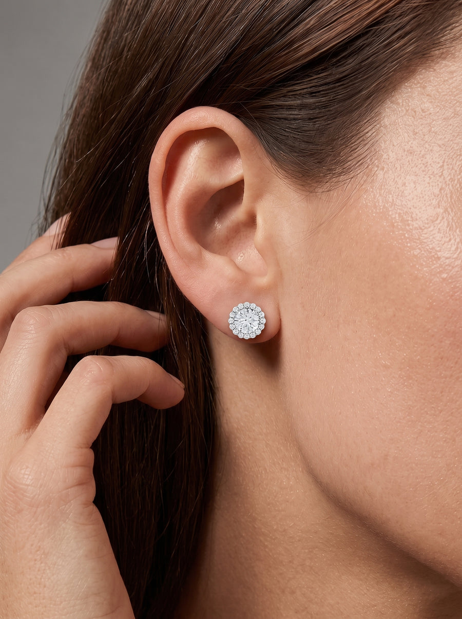 2.40 Ct Round Halo Lab Grown Diamond Stud Earrings