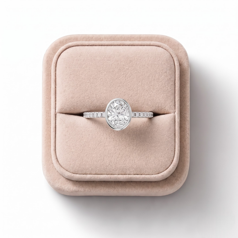 1.84 Ct Oval Bezel Solitaire Pavé Lab Diamond Ring
