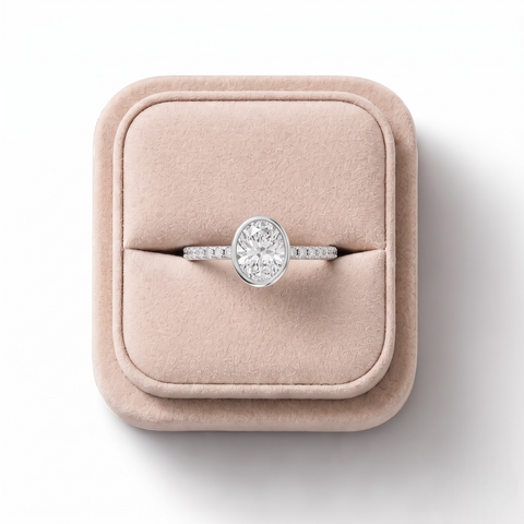1.84 Ct Oval Bezel Solitaire Pavé Lab Diamond Ring