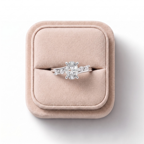 1.13 CT Oval Lab Diamond Twisted Band Engagement Ring with Side Stones