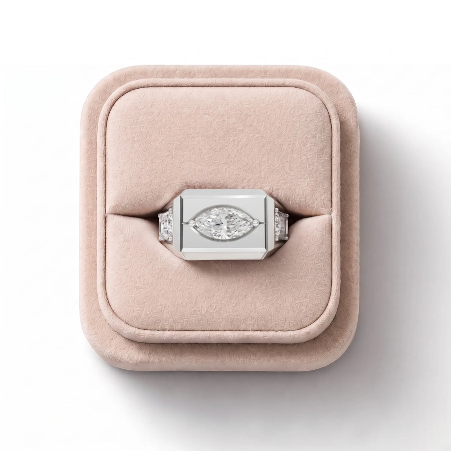 3.00 CT Marquise Lab Diamond East-West Bezel Three-Stone Men's Ring