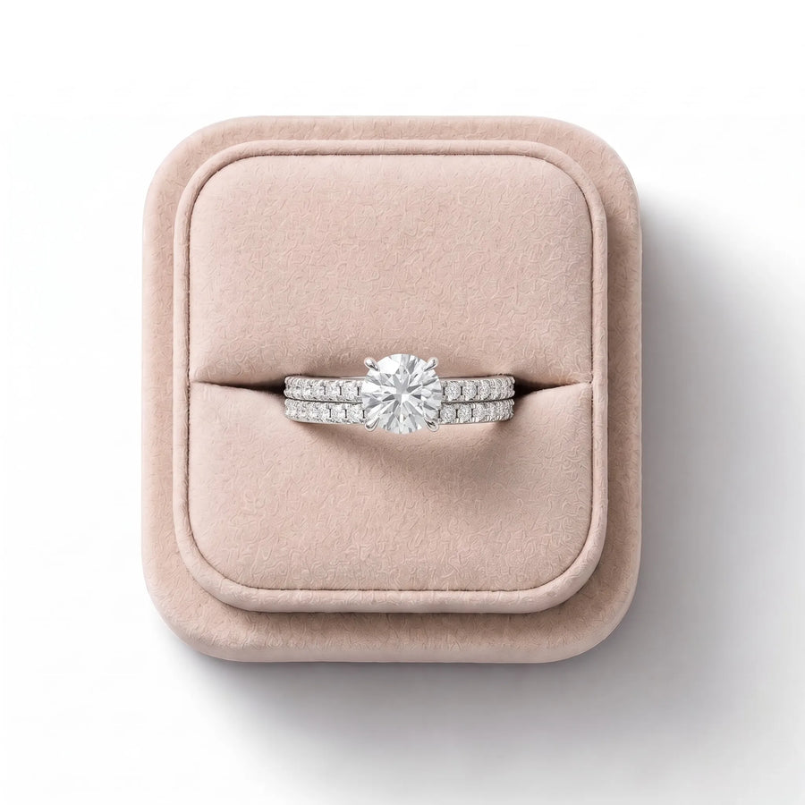 1.55 CT Round Diamond Bridal Ring Set with Double Pavé Bands